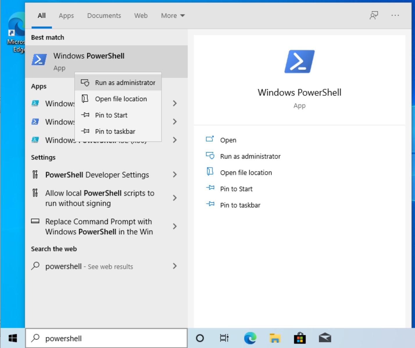 Open Windows PowerShell as an administrator