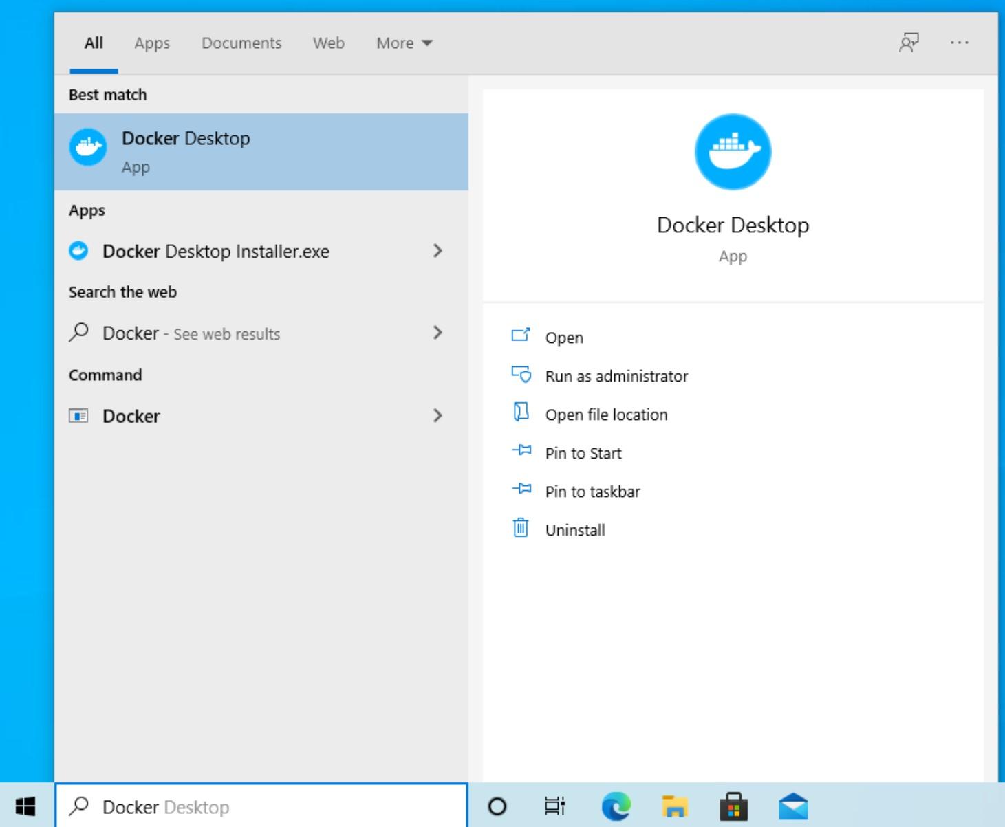 Launch Docker Desktop from the start menu