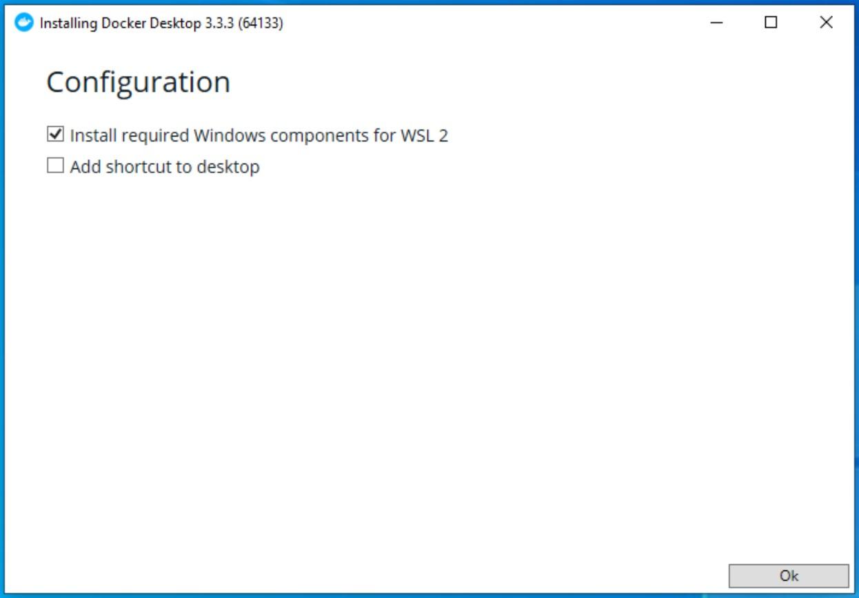 Make sure that "Install required Windows components for WSL 2" is checked
