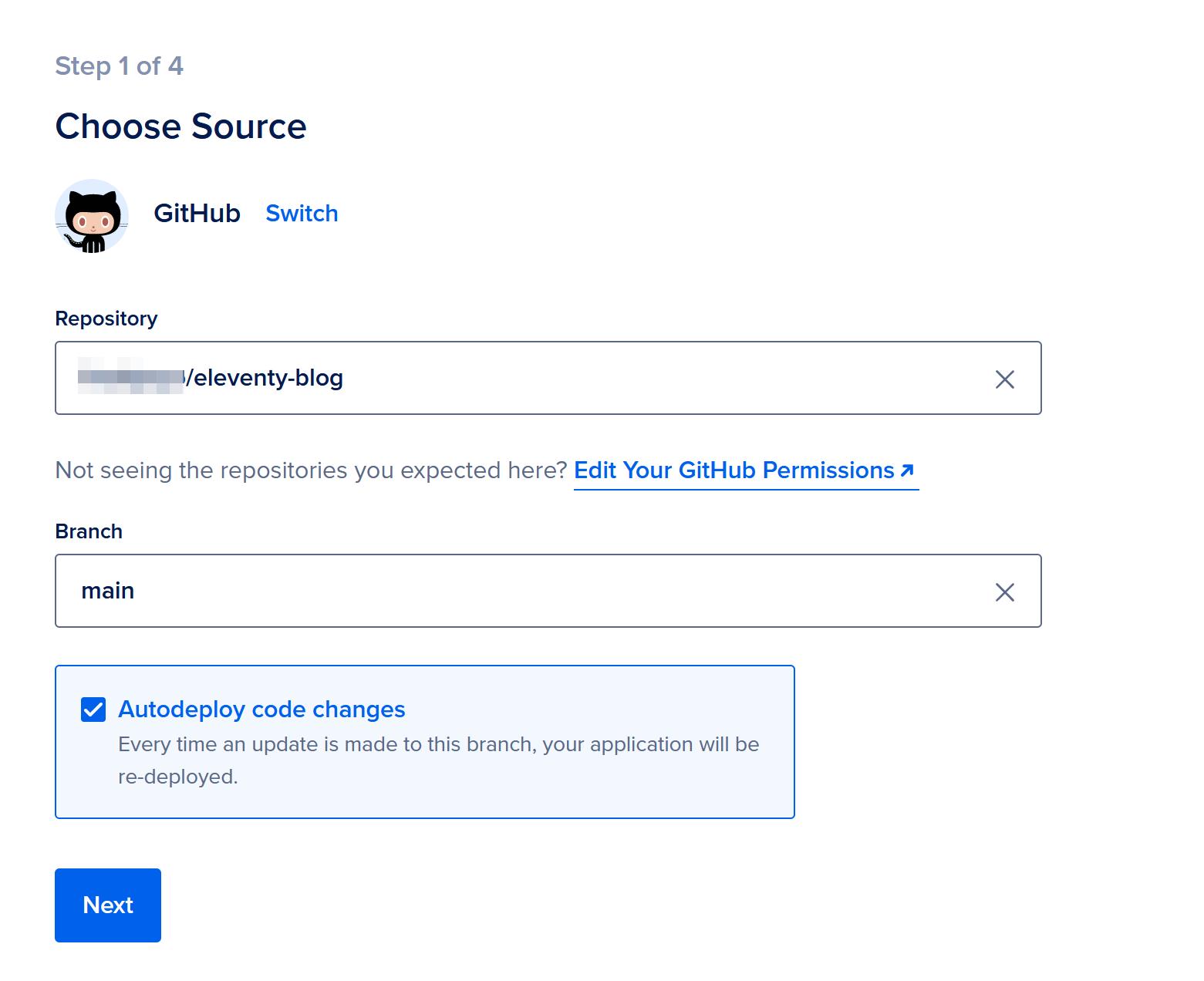 Configure GitHub source