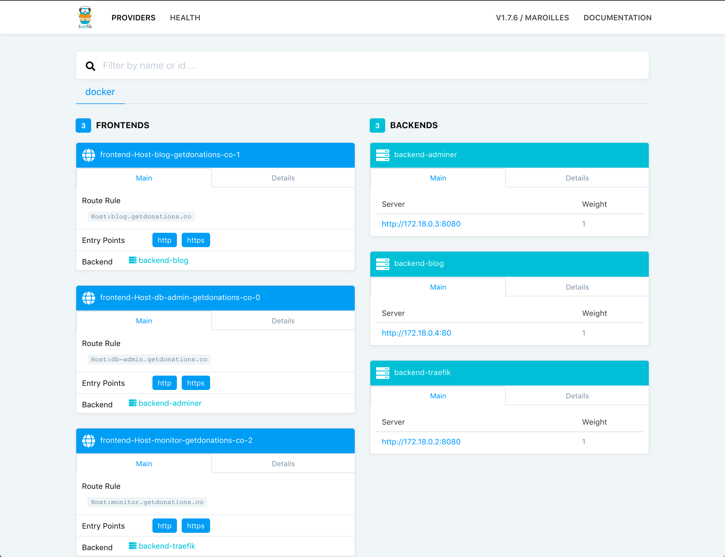 Populated Traefik dashboard