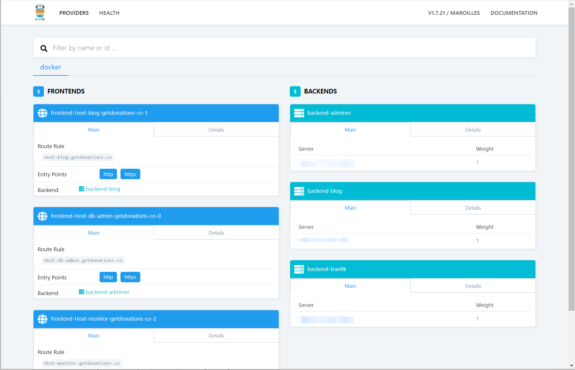 Populated Traefik dashboard