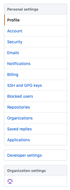 GitHub organization settings