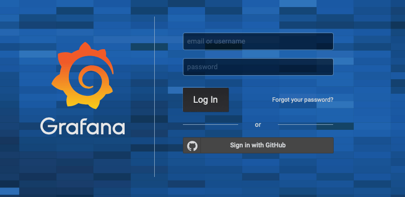 Grafana Login page with GitHub