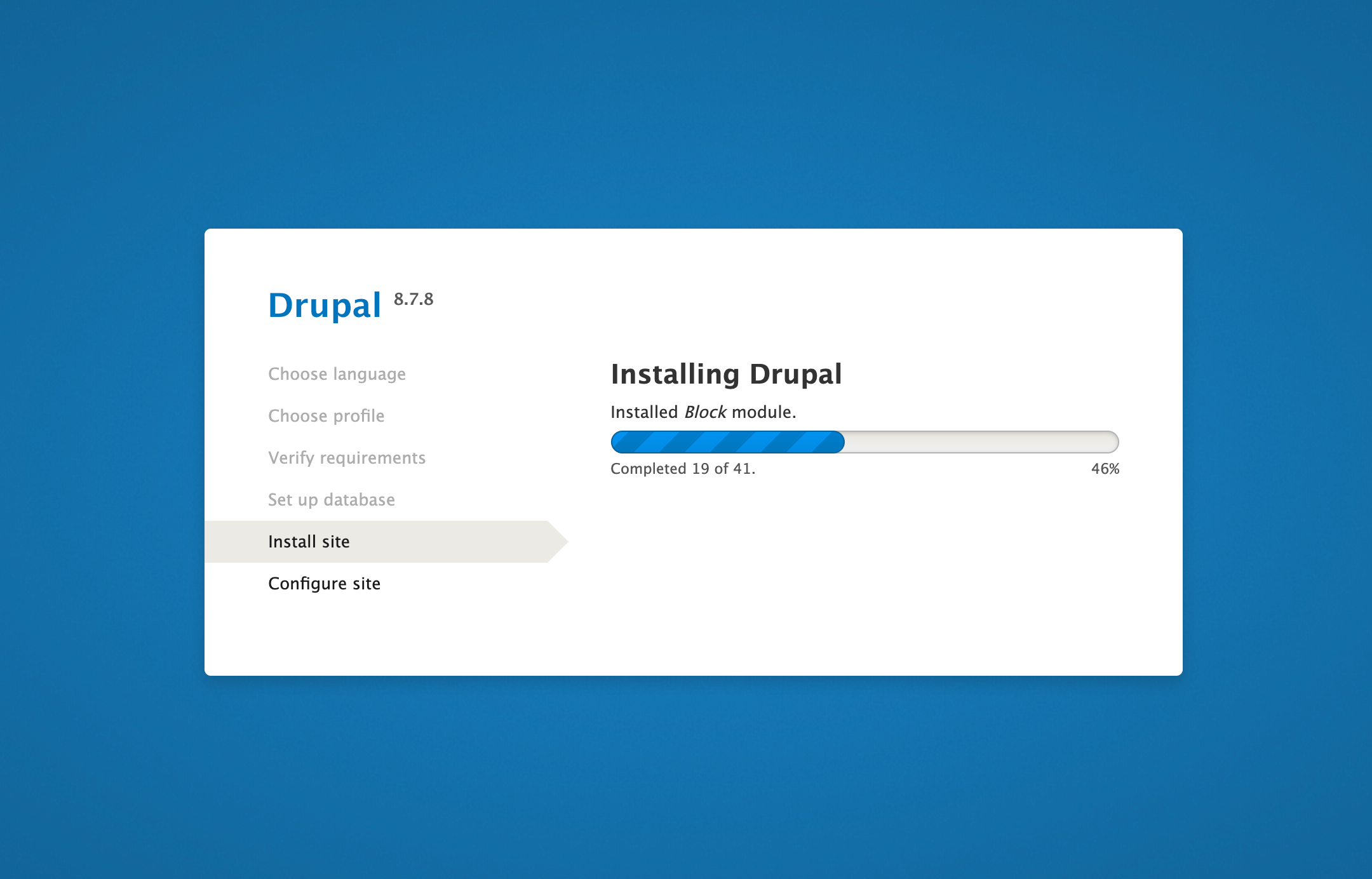 Install site page on Drupal web interface