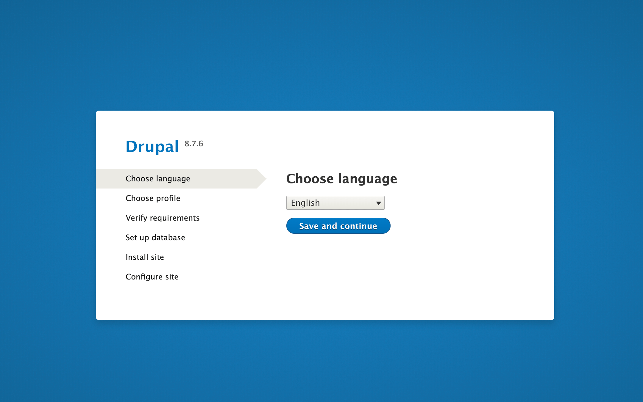 Choose language page on Drupal web interface
