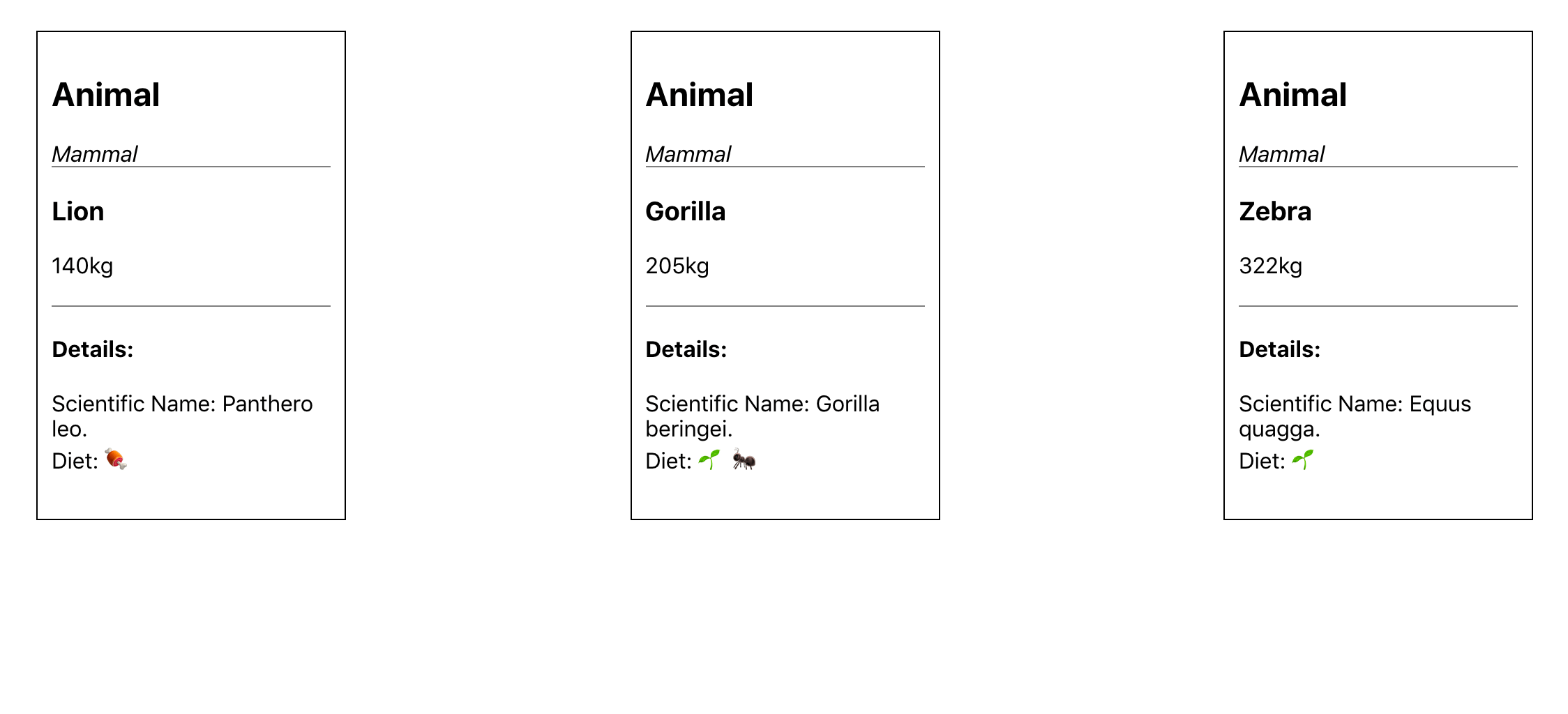 Browser with card and details