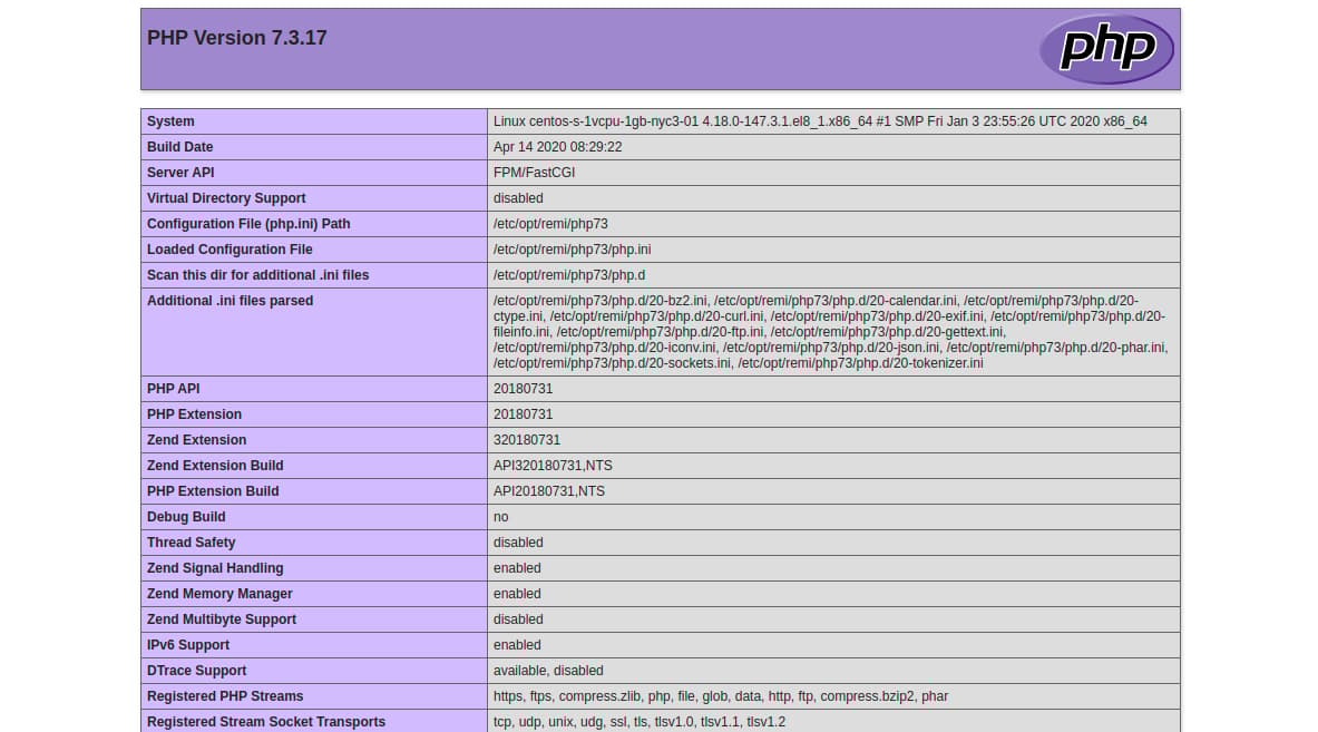 PHP 7.3 info page
