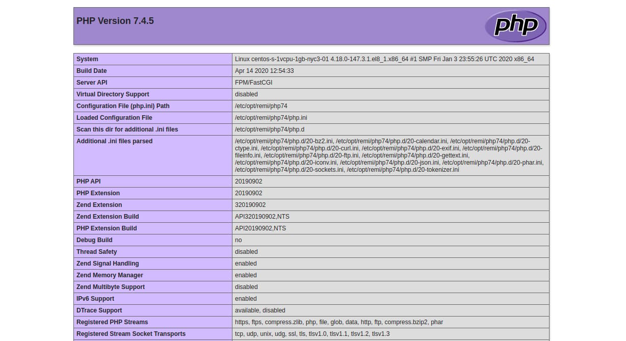 PHP 7.4 info page
