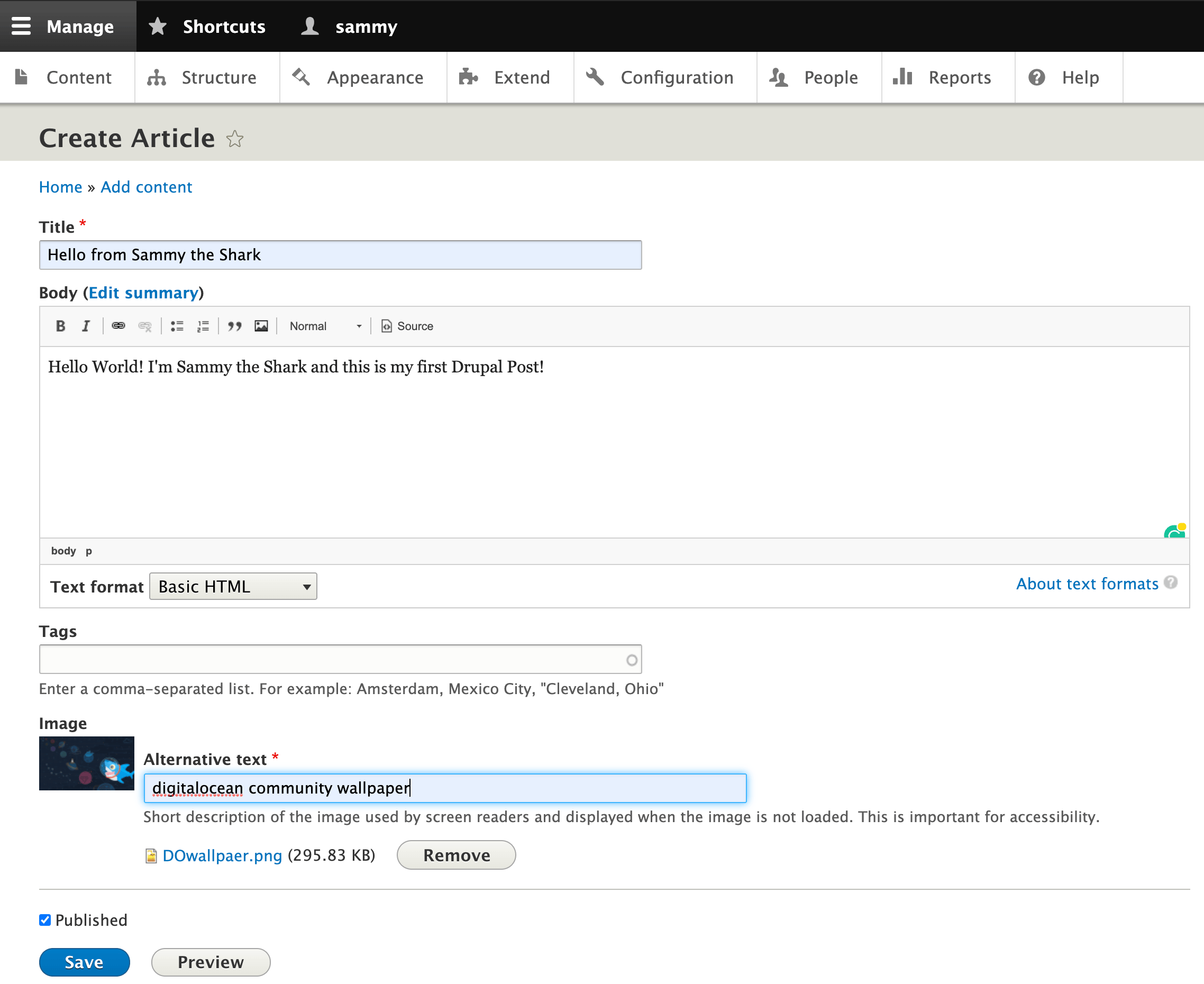Drupal 9 Create Article Prompt