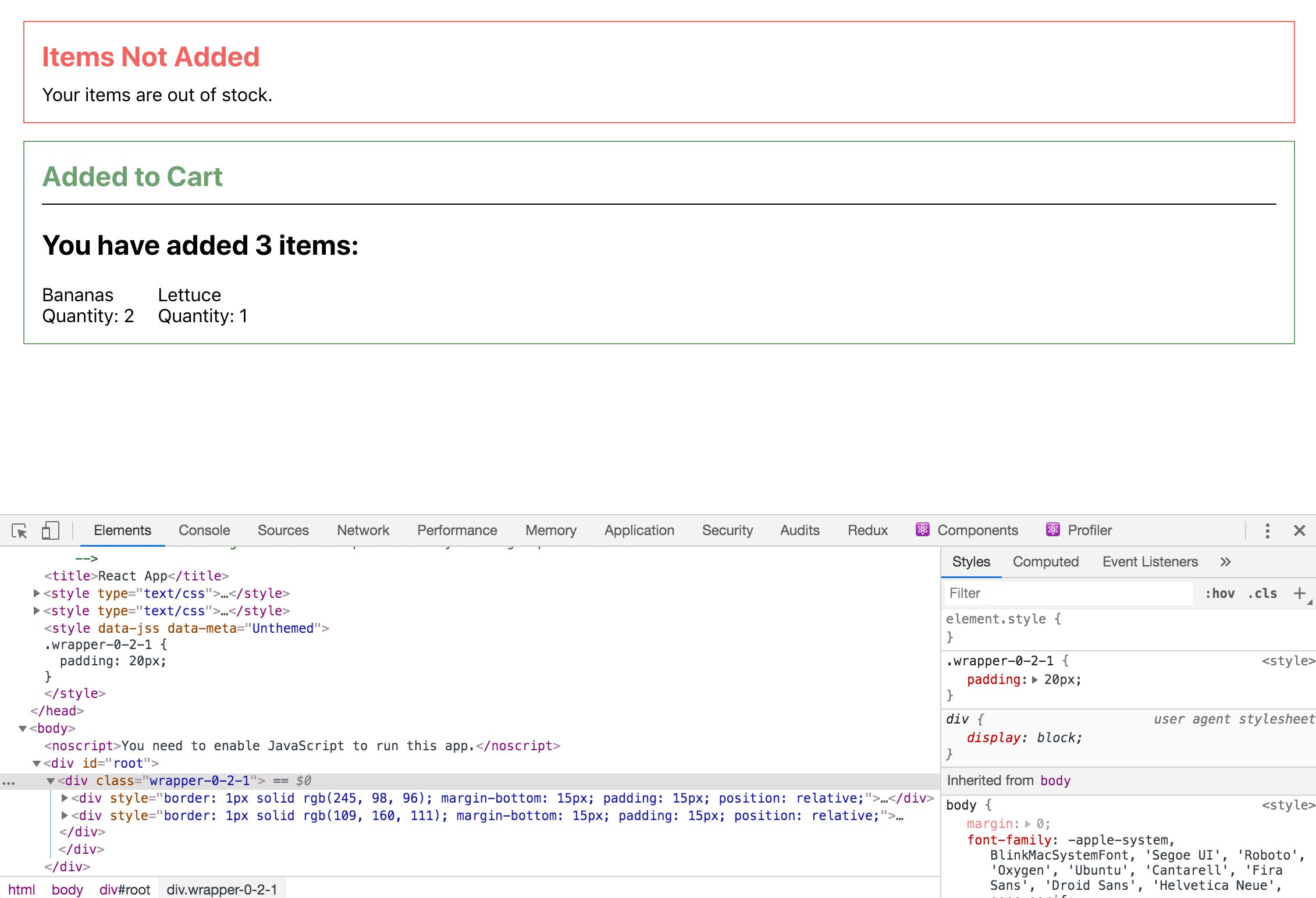 Styles with applied class names