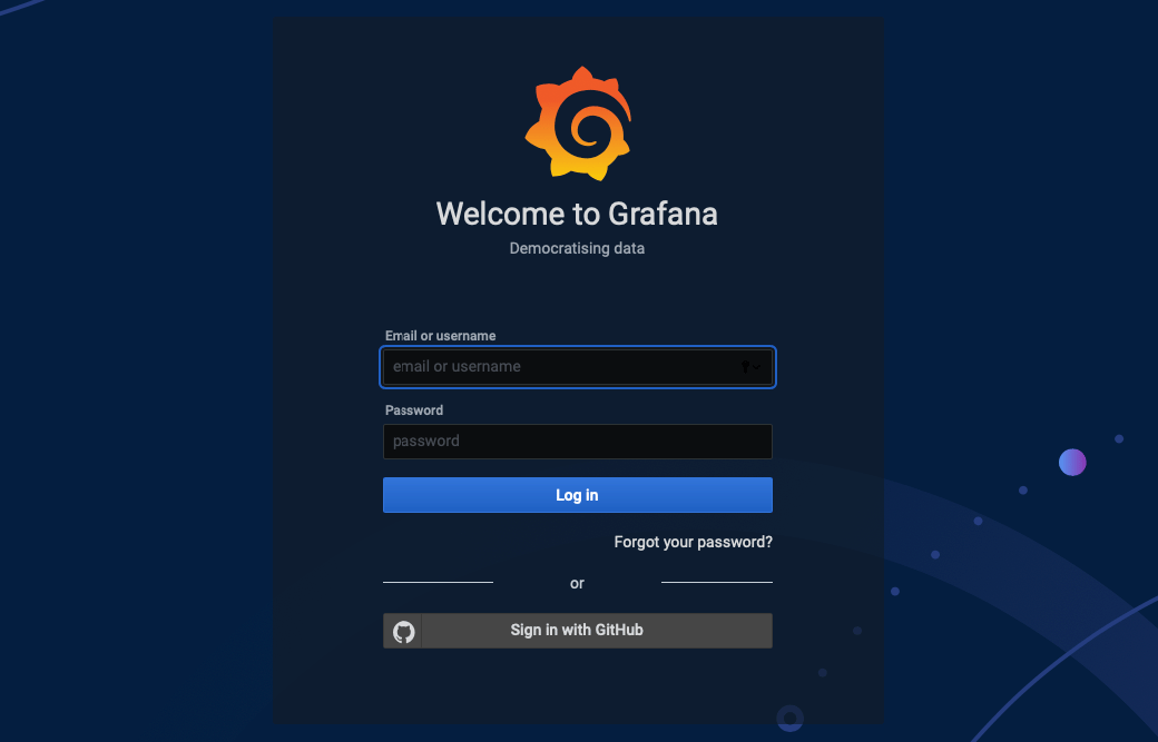 Страница входа Grafana с помощью GitHub