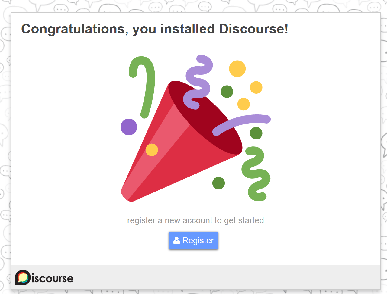 Discourse congratulations screen