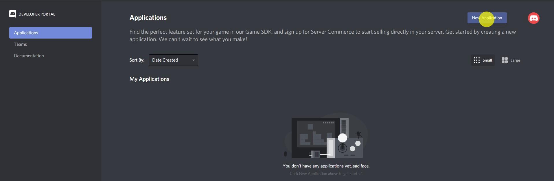 Click the New Application Button