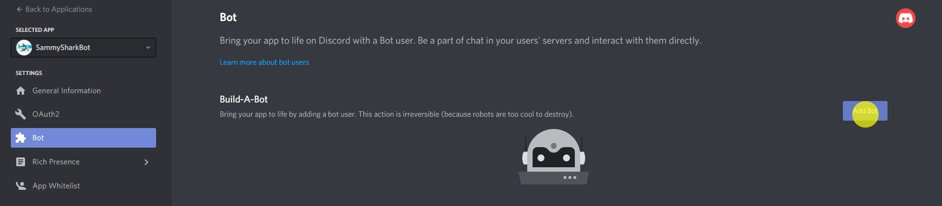Confirm the creation of the bot