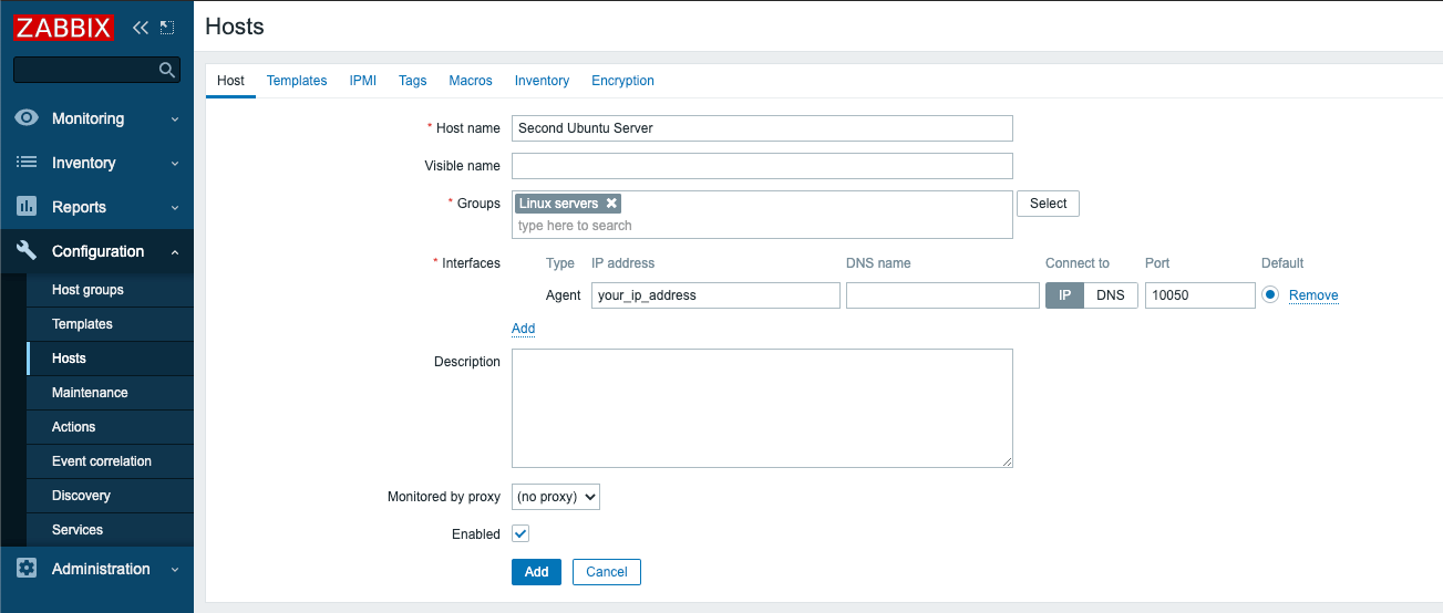 Crear un host
