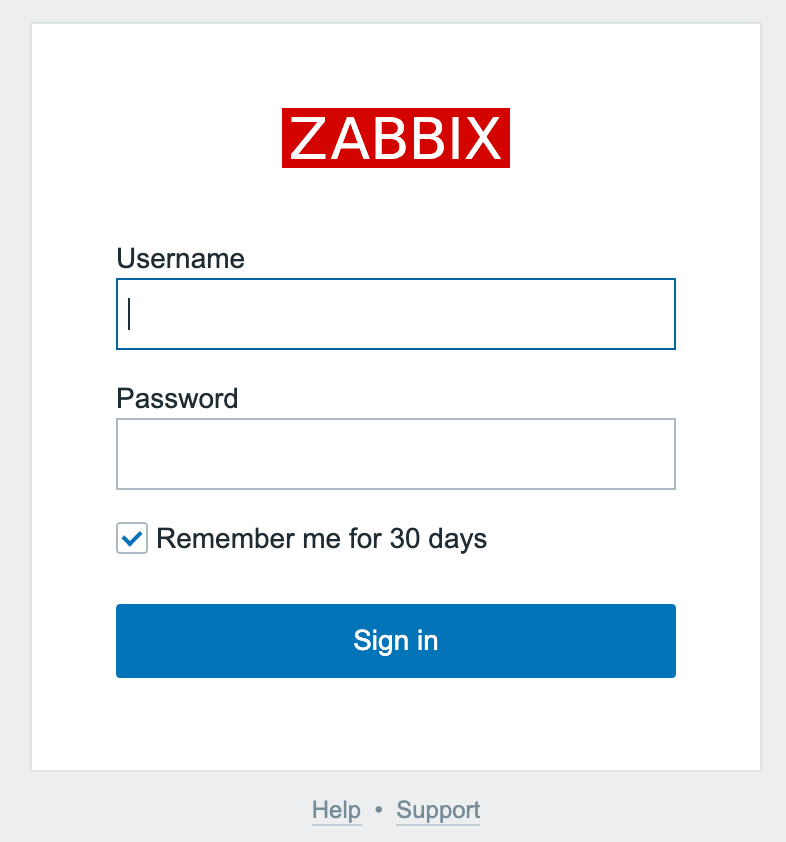La pantalla de inicio de sesión de Zabbix