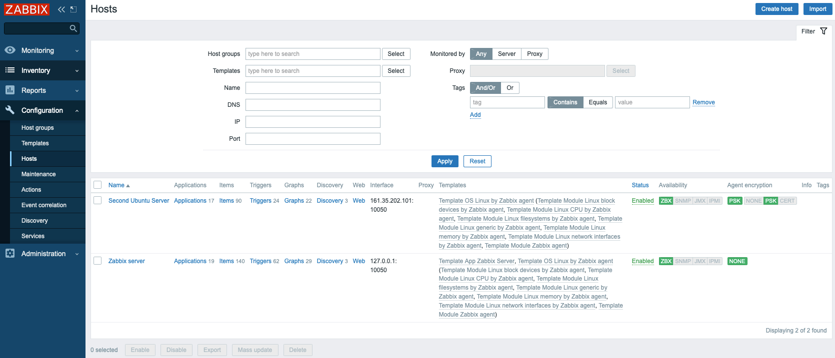 Zabbix muestra su nuevo host