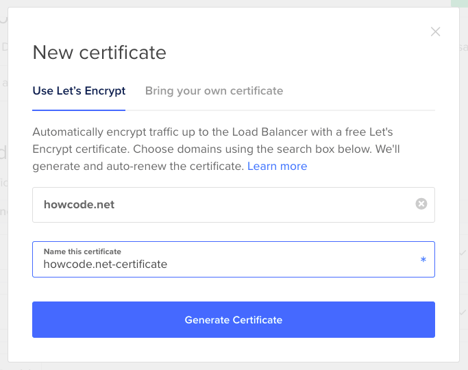 Create Load Balancer - Add certificate