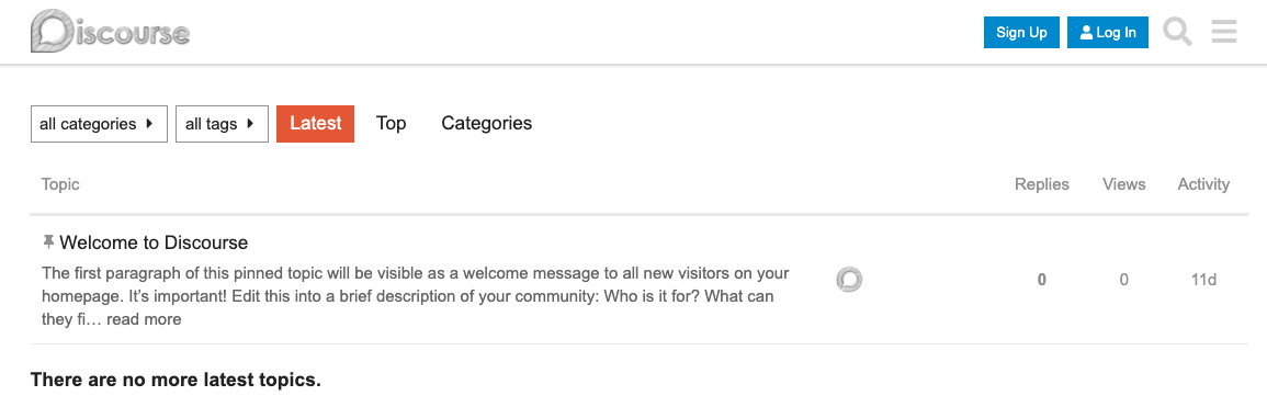 Discourse landing page