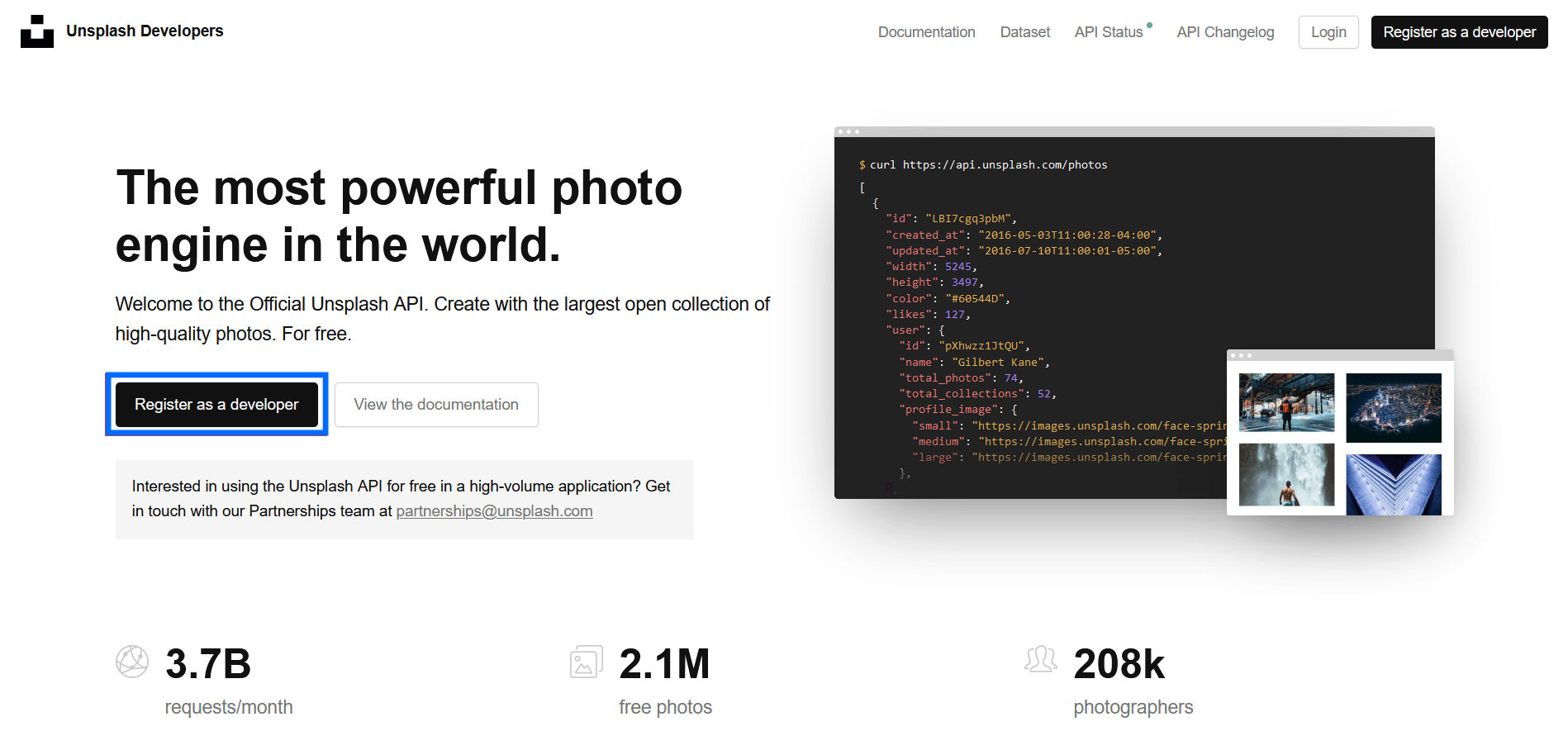 Unsplash Developer page