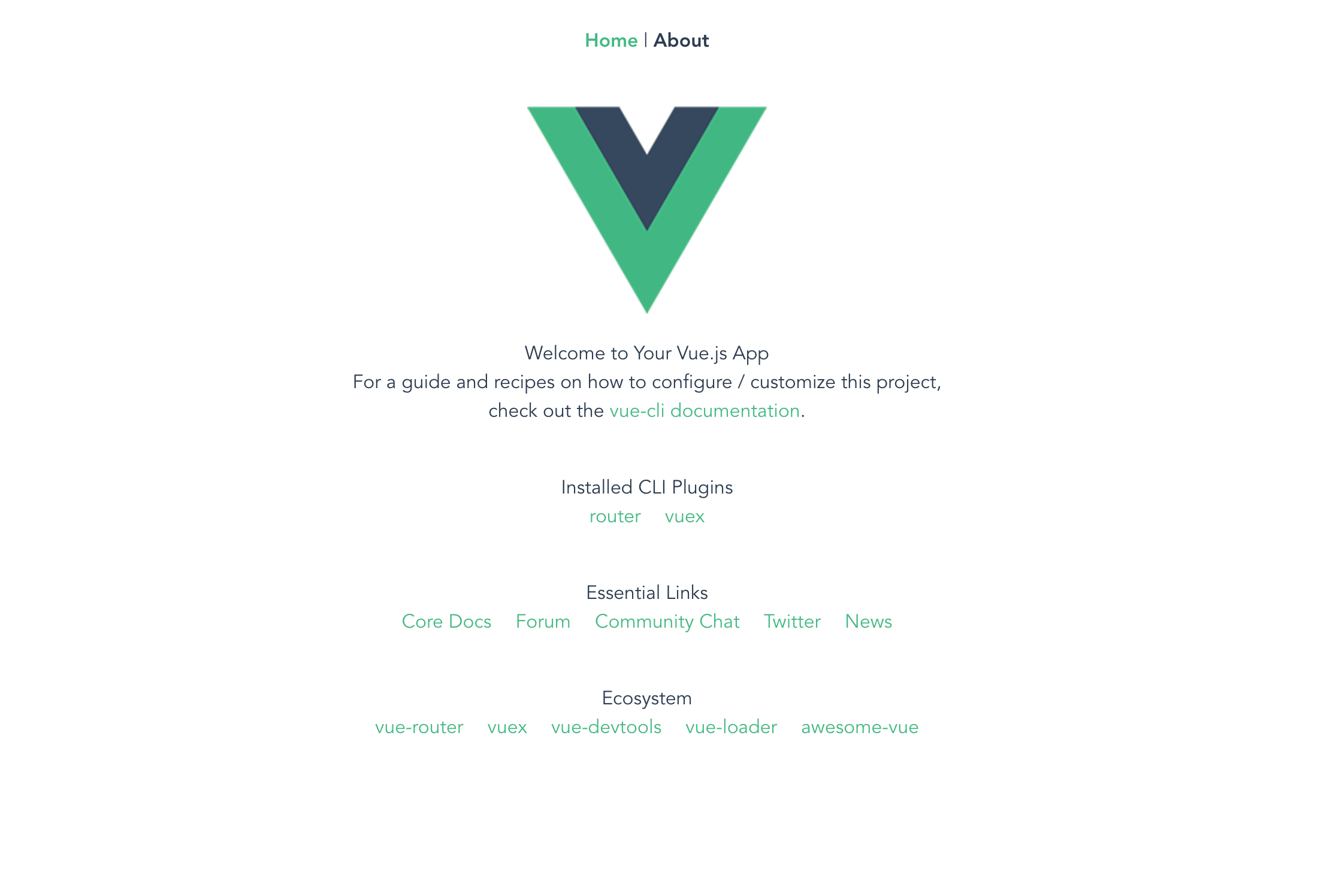 Default Vue page when running your app in development mode