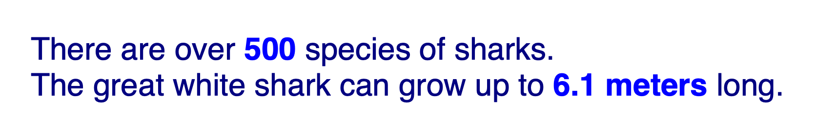 The text in both sentences on the new page are rendered navy blue and in a sans serif font, except for the text in both <strong> tags, which are a lighter blue and bold.