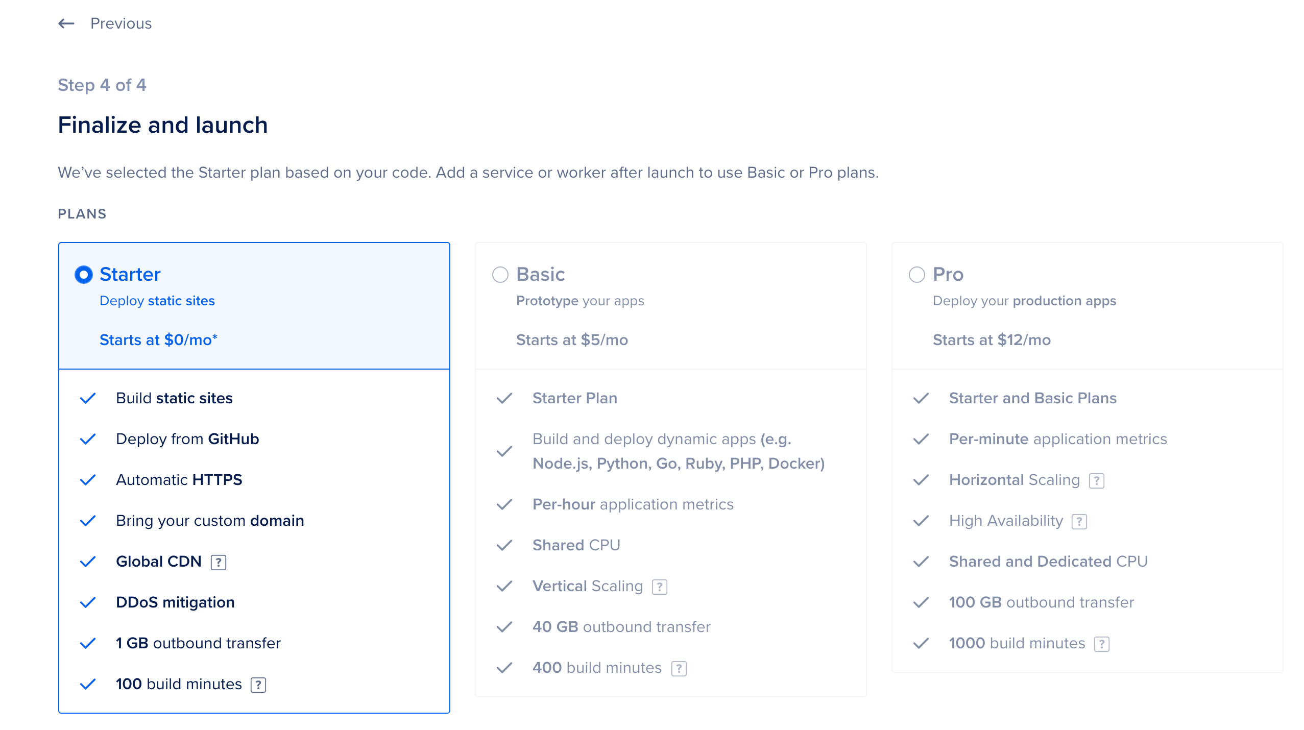 Select price option for DigitalOcean App Platform