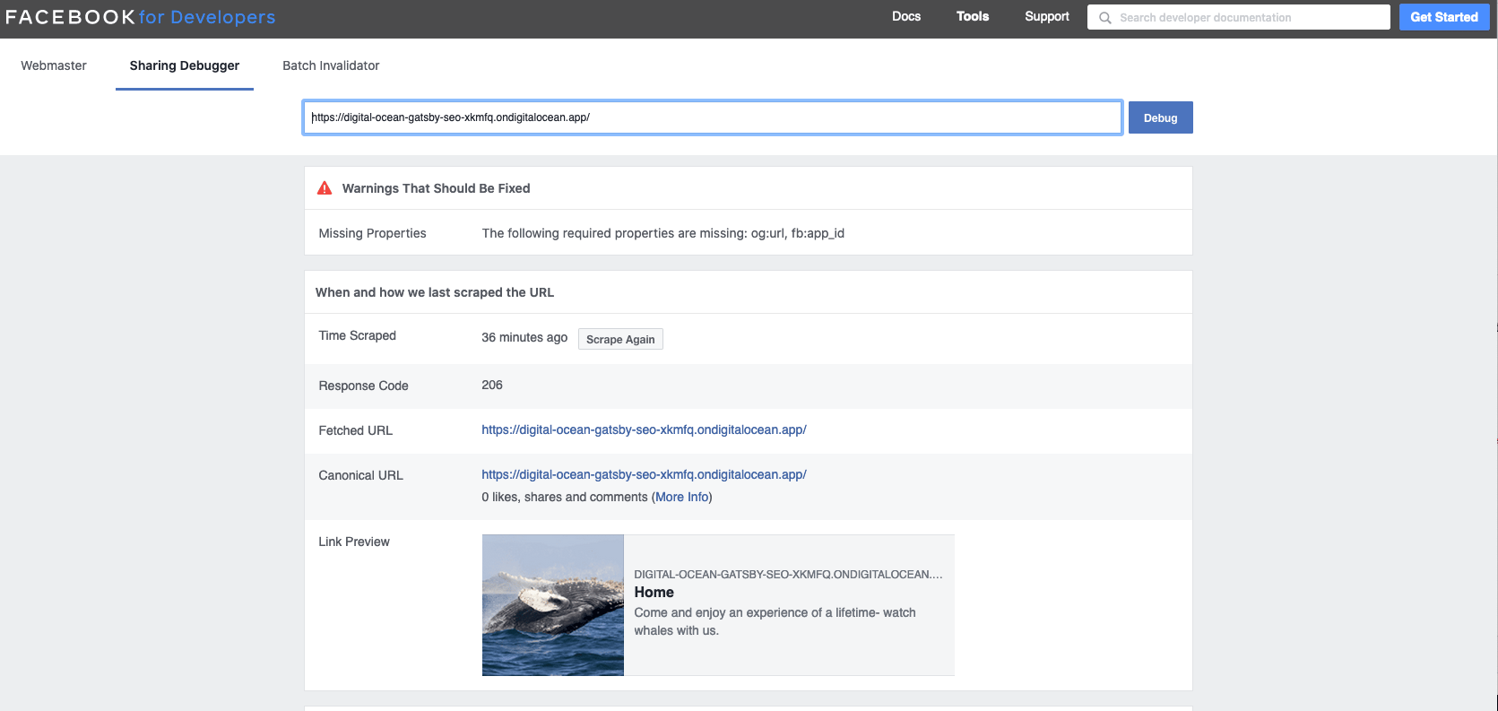 Facebook open graph validator
