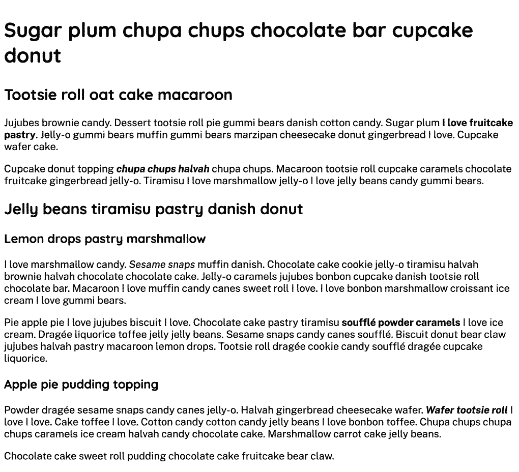 Content with black text on a white background with heading text in a rounded sans serif font and the paragraphs in sans serif font with various sized text.