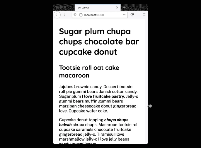 Animation showing a browser window with content growing in width with the window until the content reaches a maximum width.