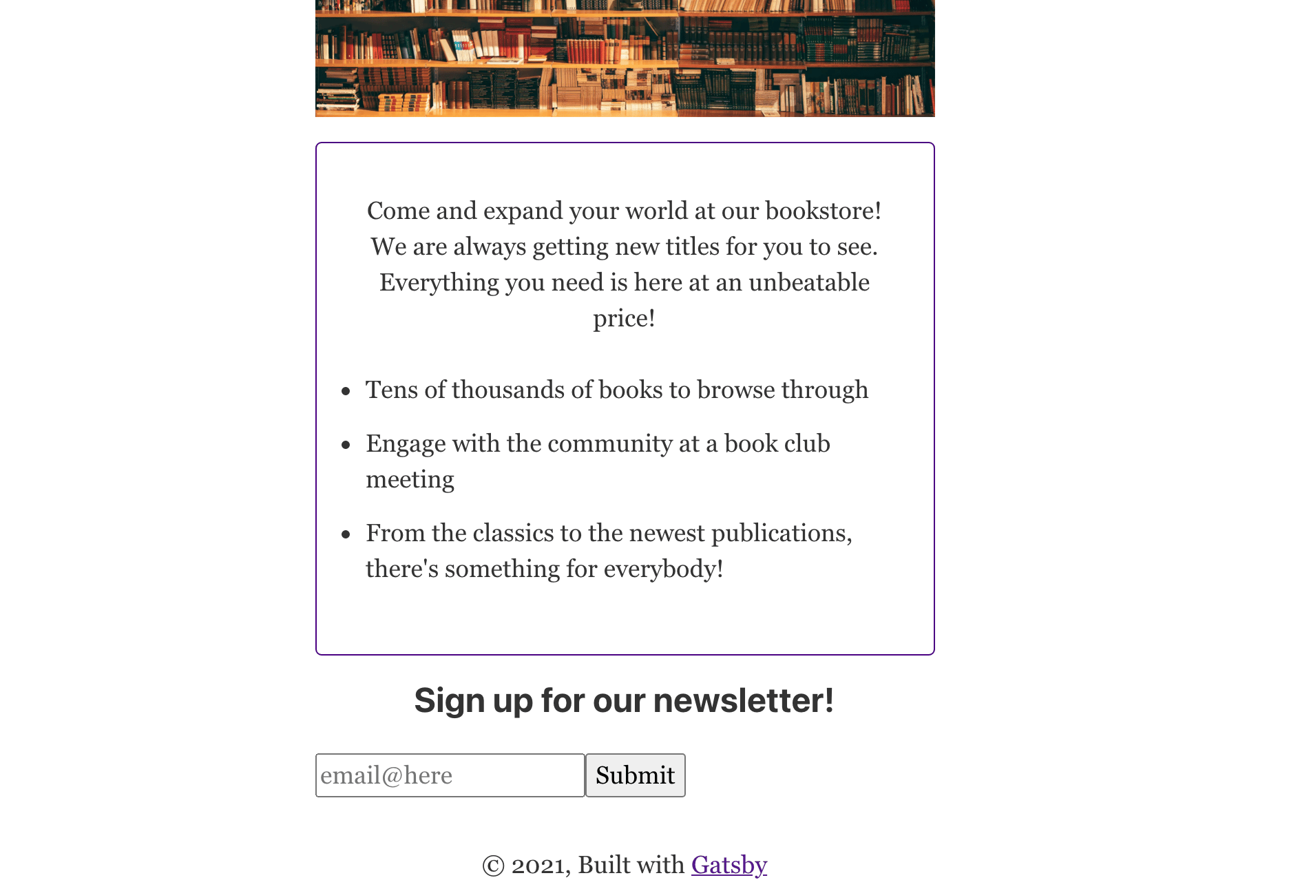 Email signup button rendered below the feature list on the landing page.
