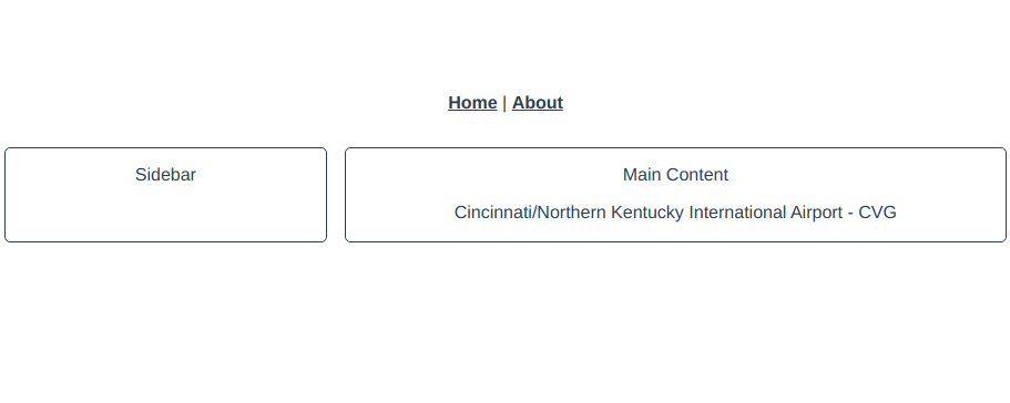 Detail view of the CVG airport, with the string "Cincinnati/Northern Kentucky International Airport - CVG" rendered in the main content section.