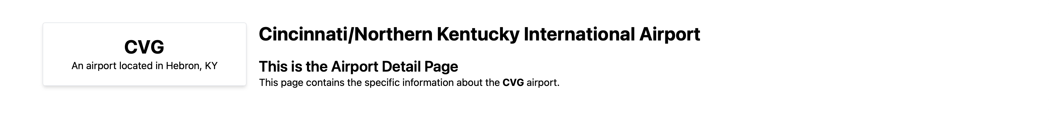 The airport detail page with the layout implemented.