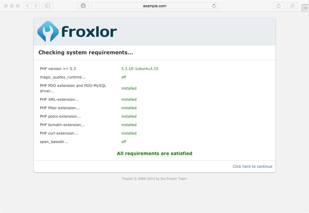Froxlor Checking System Requirements…, All requirements are satisfied