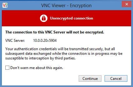 VNC encryption warning