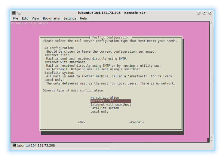 Postfix - select Internet Site