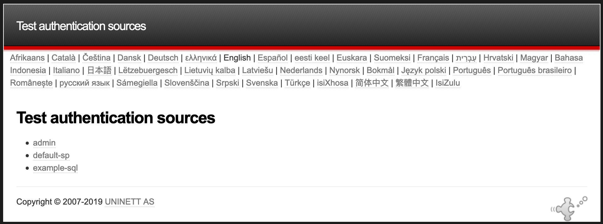 The list of configured authentication sources
