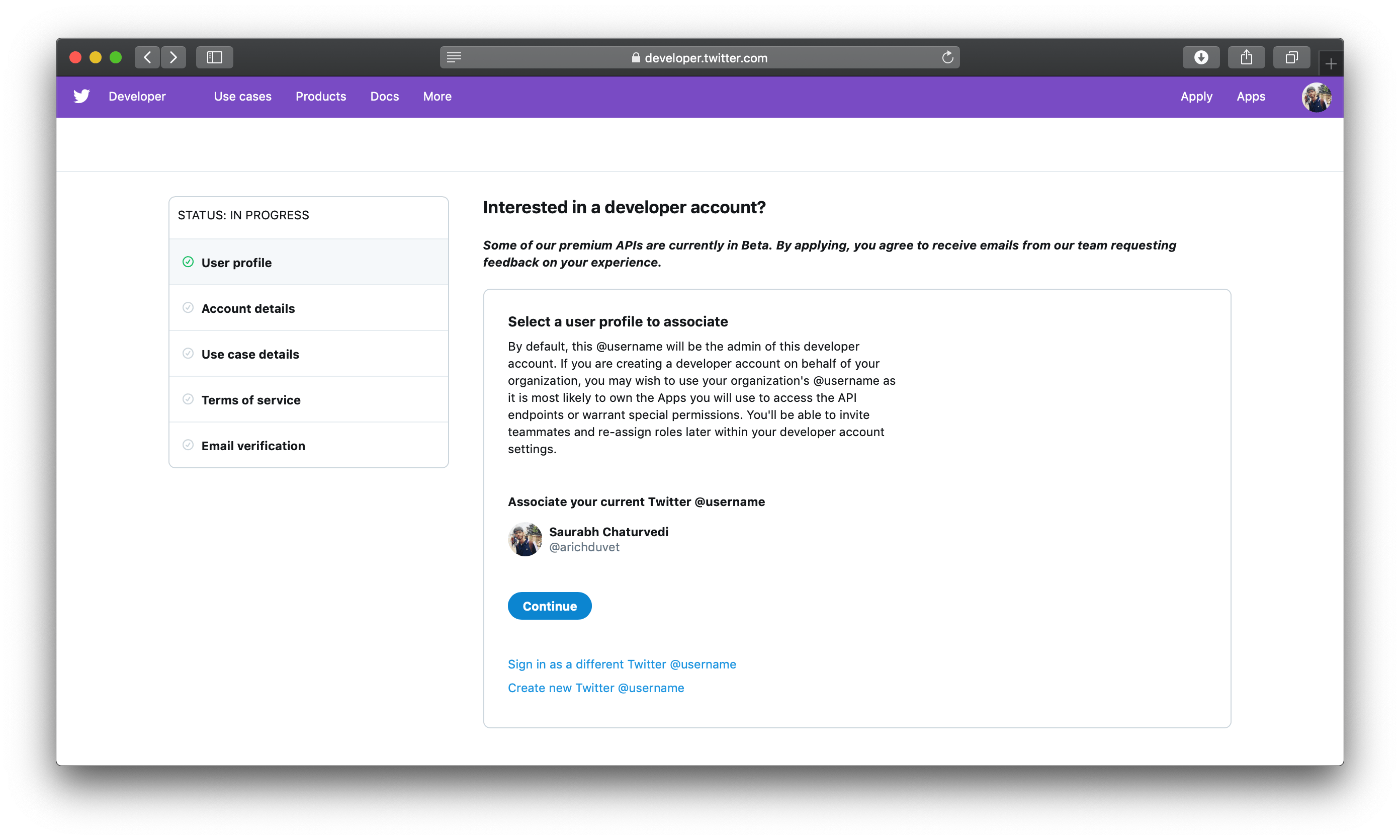 Twitter Username Association with Bot