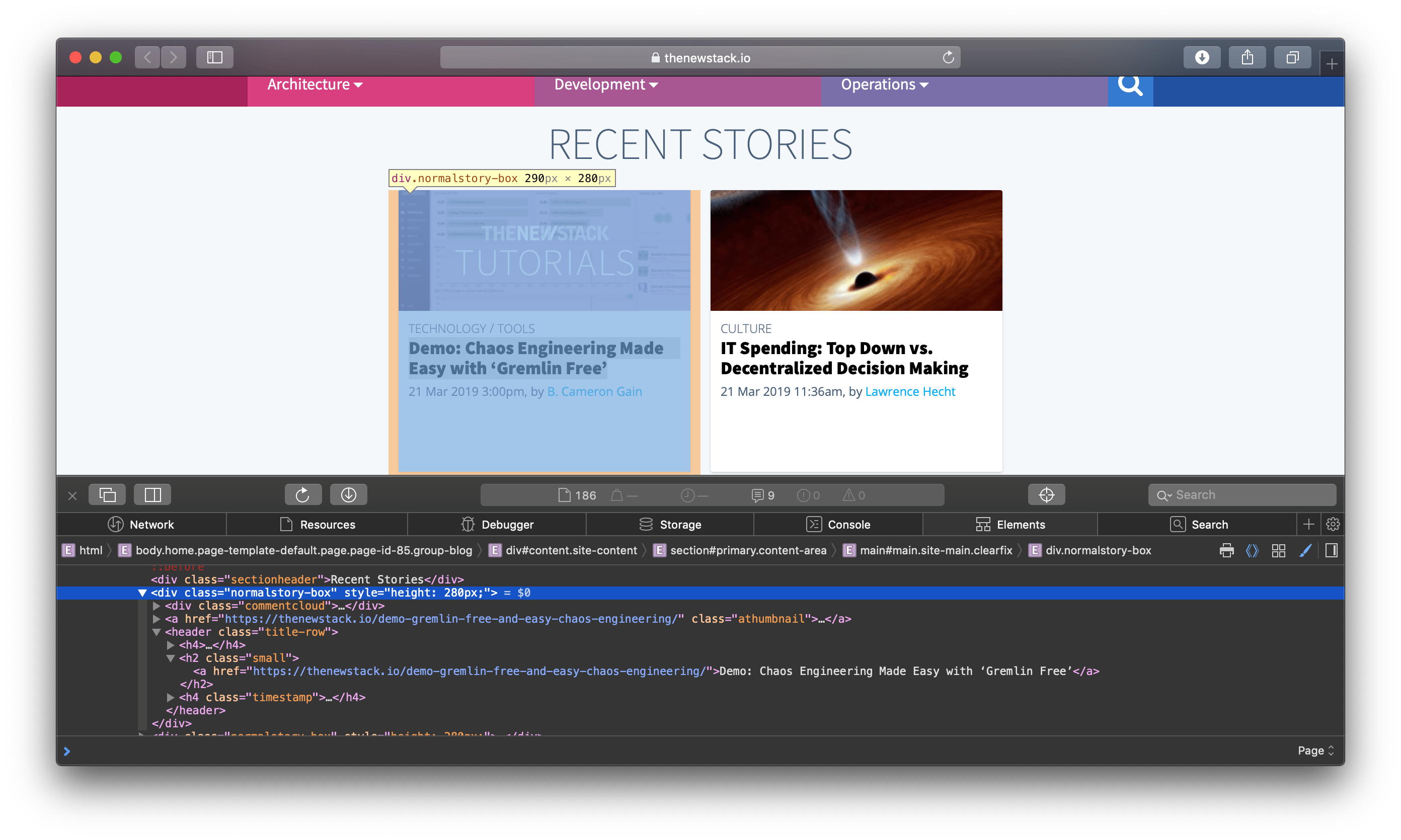 HTML Source Inspection of The New Stack website