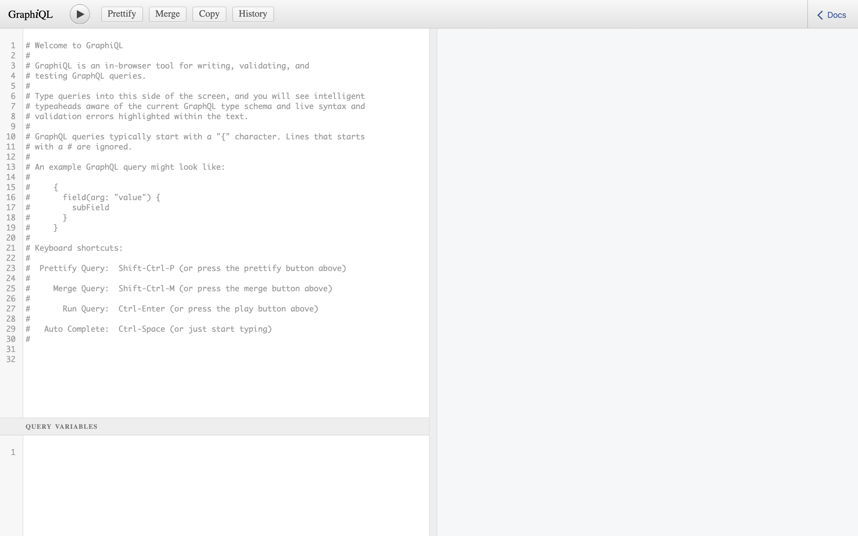 Screenshot of GraphiQL web interface
