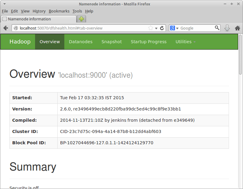 Hadoop NameNode Web Interface