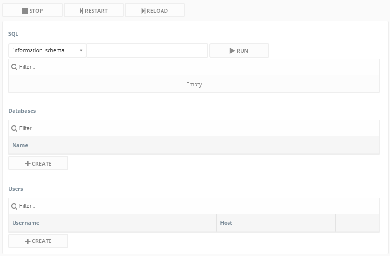 MySQL database controls