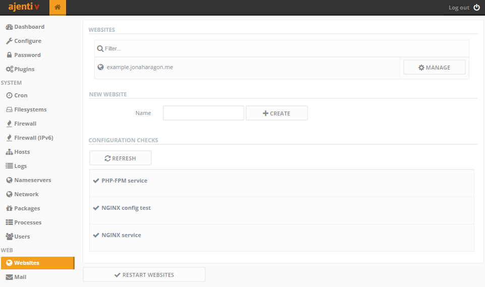 The Websites menu