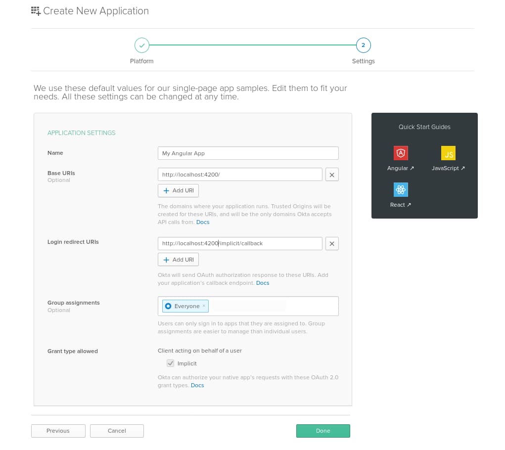 New Okta Application