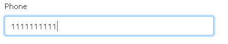 Screenshot: of an input field with a valid phone number. The input is highlighted with a blue border and there is no error message.