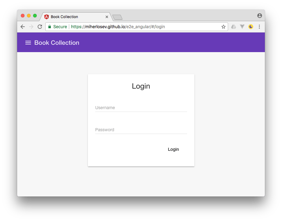 Login page of the sample application