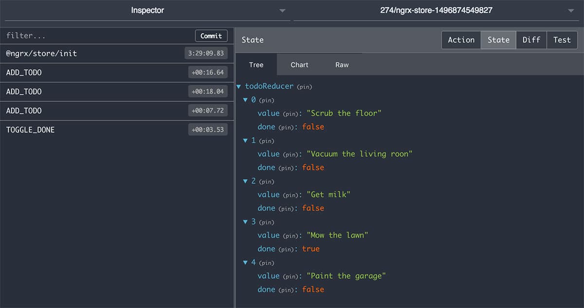 The Redux Devtools extension in action