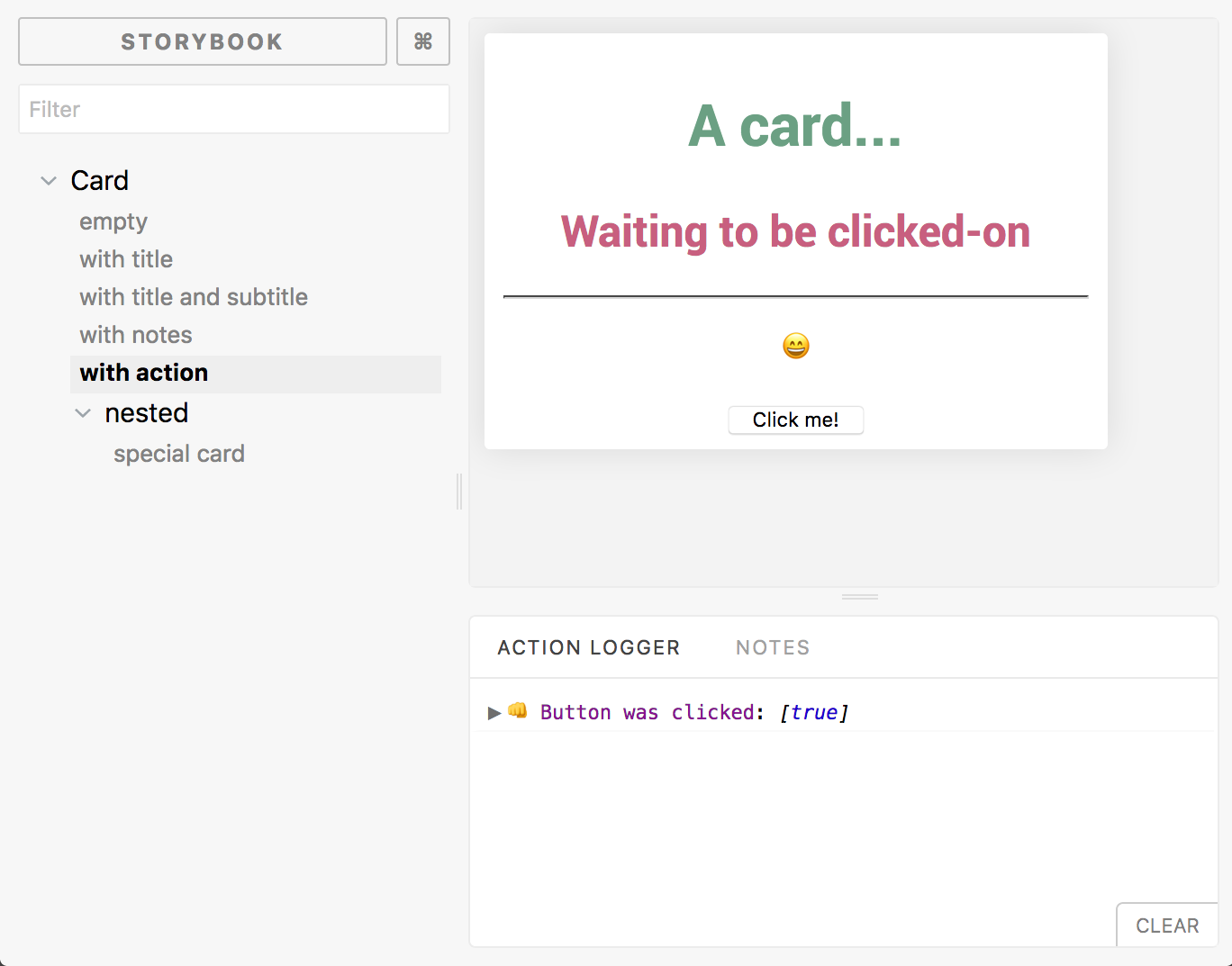 Storybook with card stories
