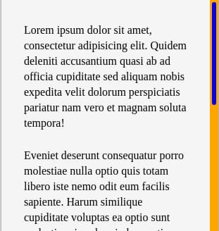 Screenshot of an example webpage with a customized scrollbar with a blue scrollbar on an orange track.